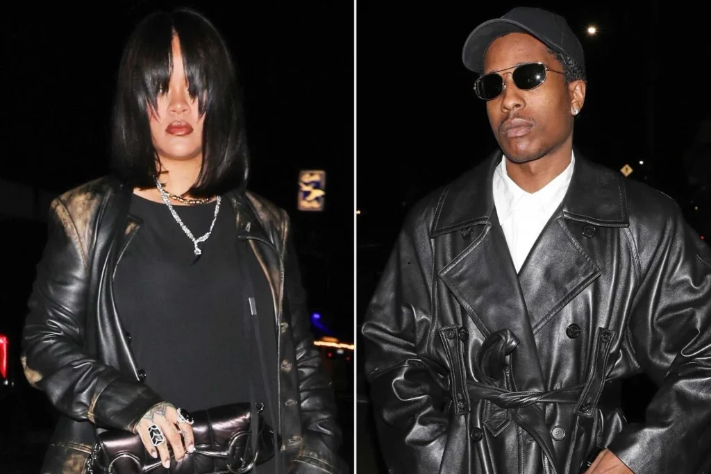 Rihanna and A$AP Rocky Match Leather Trench Coats Rihanna and A$AP Rocky Match Leather Trench Coats