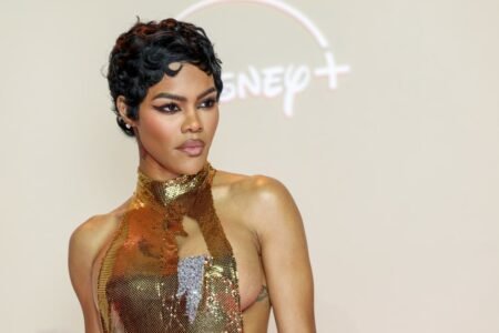 Teyana Taylor Stuns in Gold Balmain Gown